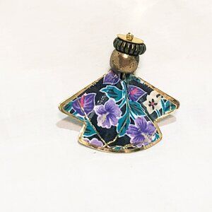 Eli Kase Angels of Hawaii 90s Brooch Lapel Pin 1" Flowers Purple Green
